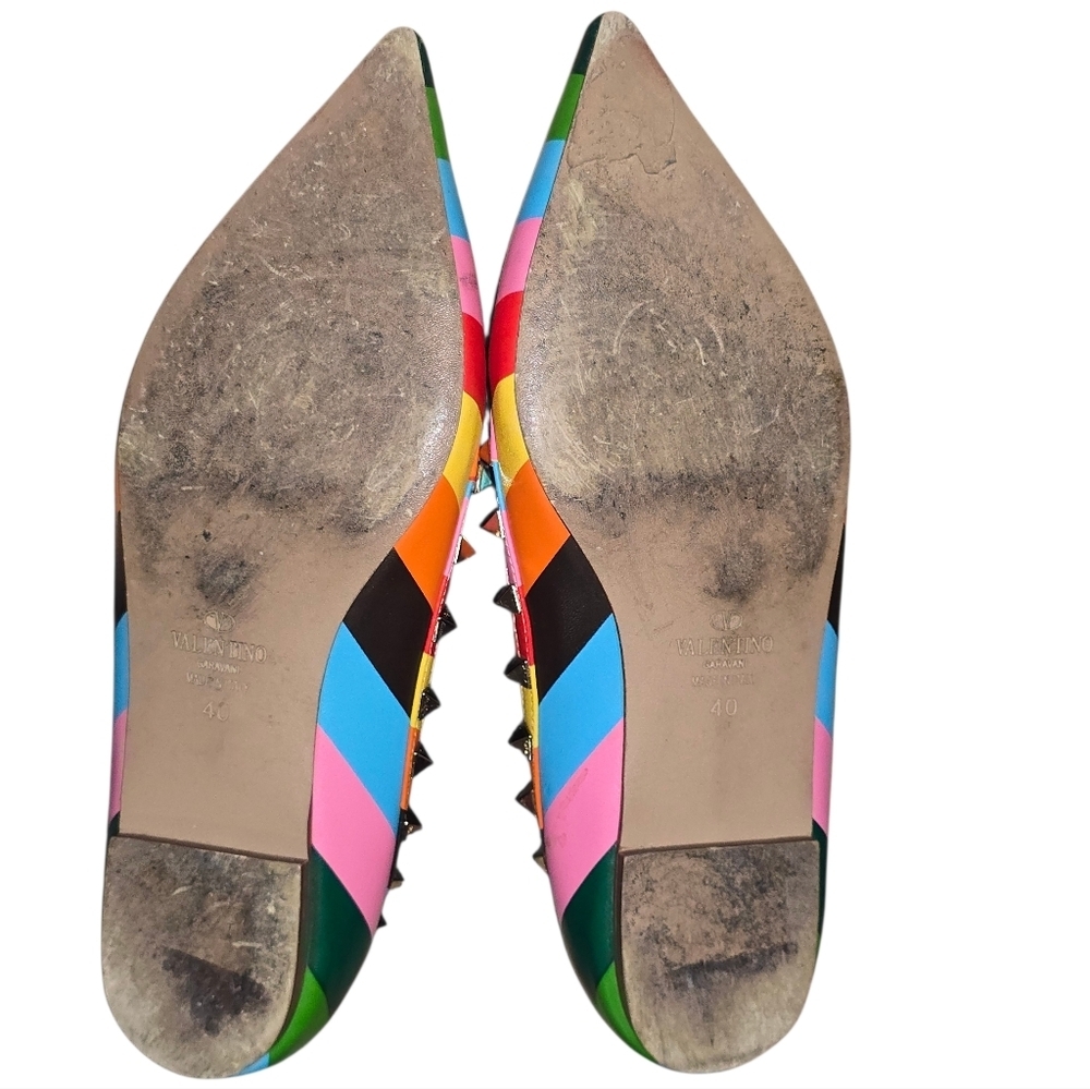 Valentino Garavani Rainbow Chevron Rock-Studded Pointy Flats Size 40 9 - Picture 10 of 11